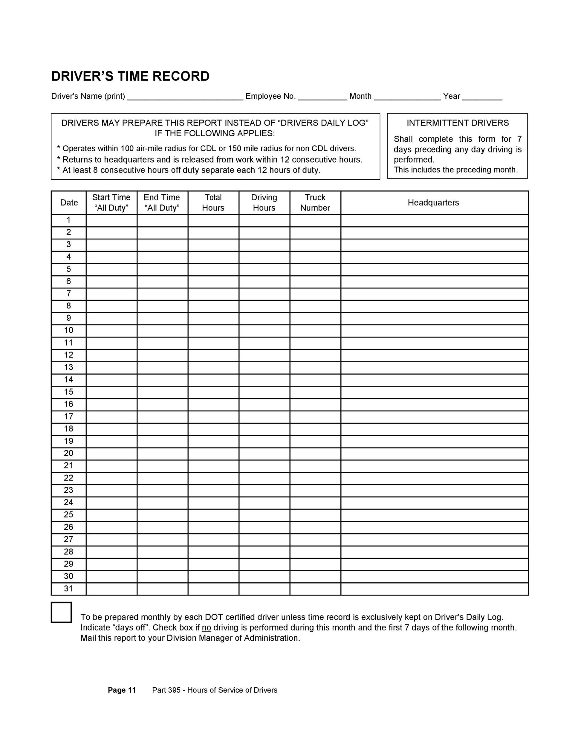 example of timesheet template for truck drivers