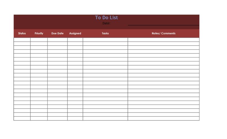 example of to-do checklist template