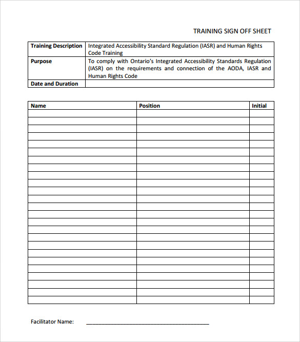 example of training sign-in sheet template