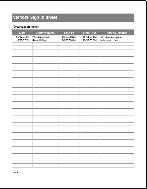 example of visitors sign-in sheet template