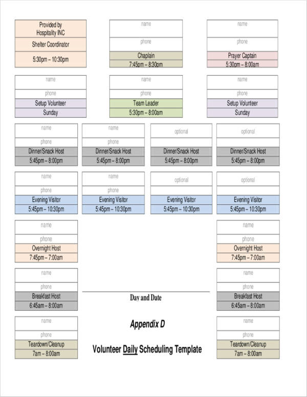 example of volunteer schedule template