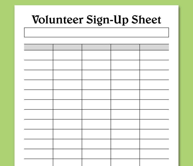 example of volunteers sign-up sheet template
