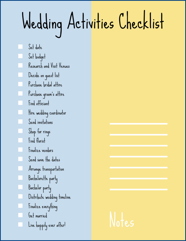example of wedding to do list template