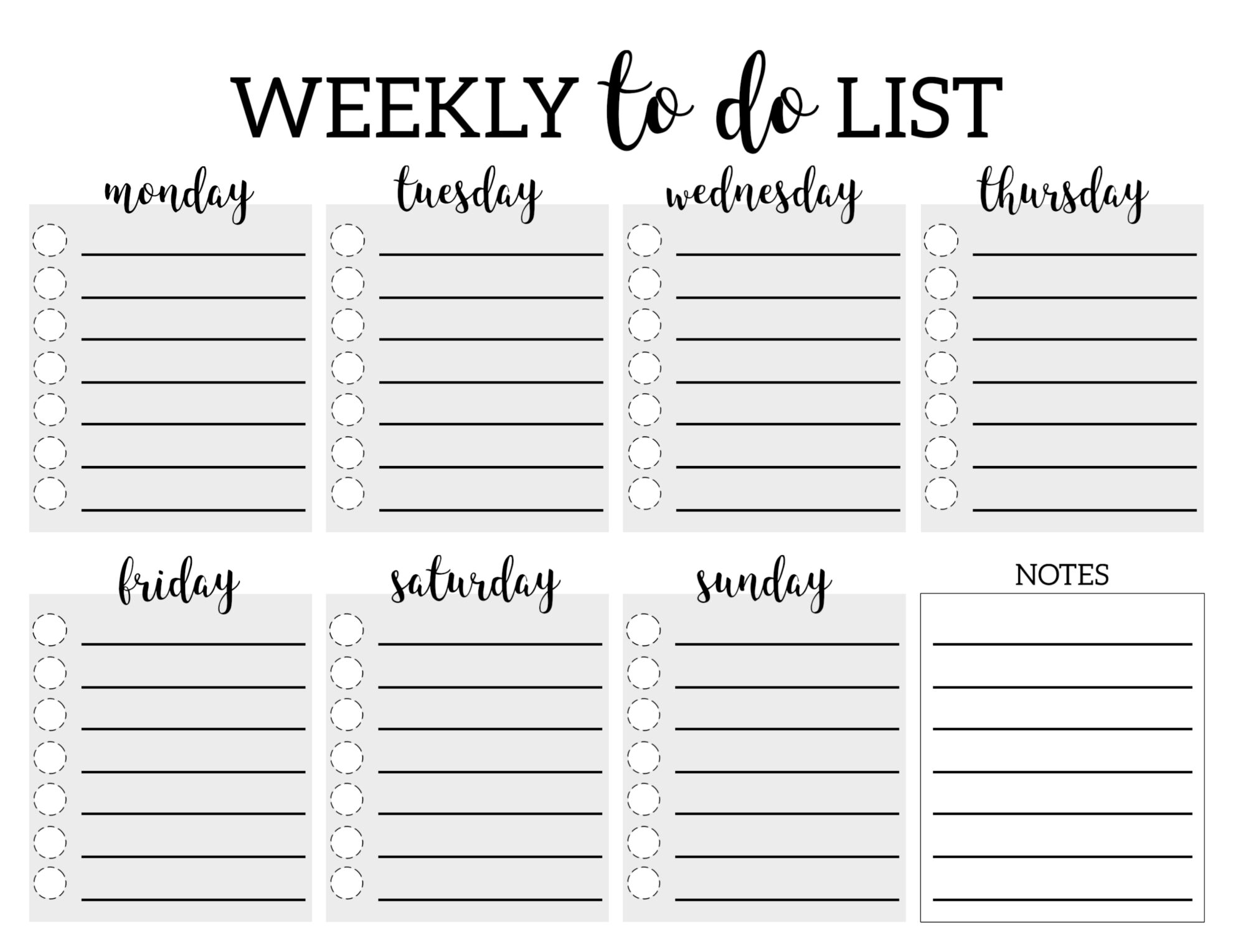 example of weekly checklist template
