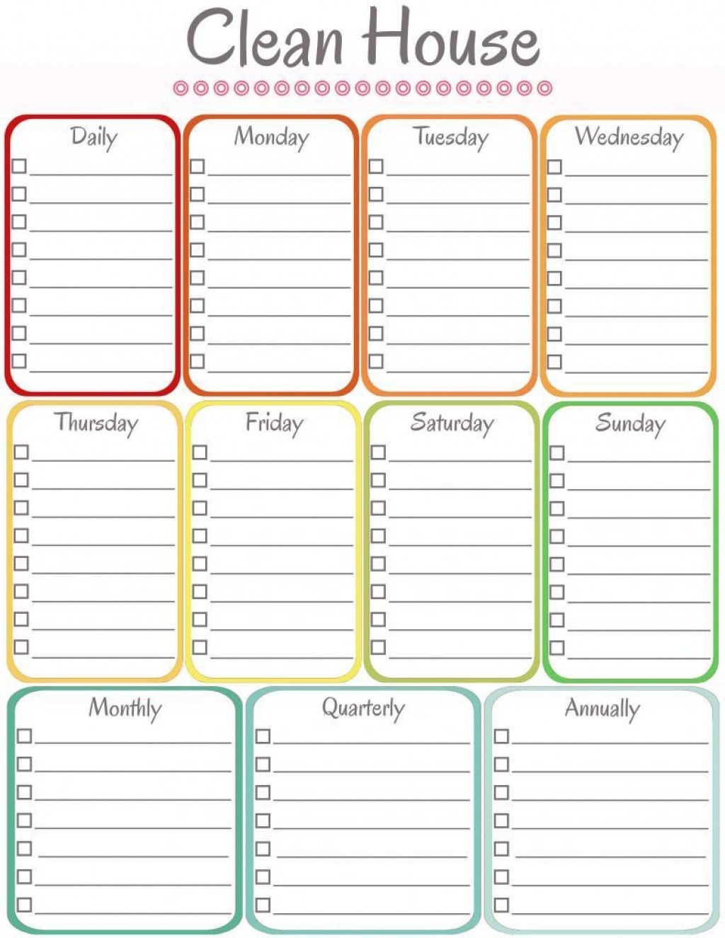 example of weekly cleaning schedule template