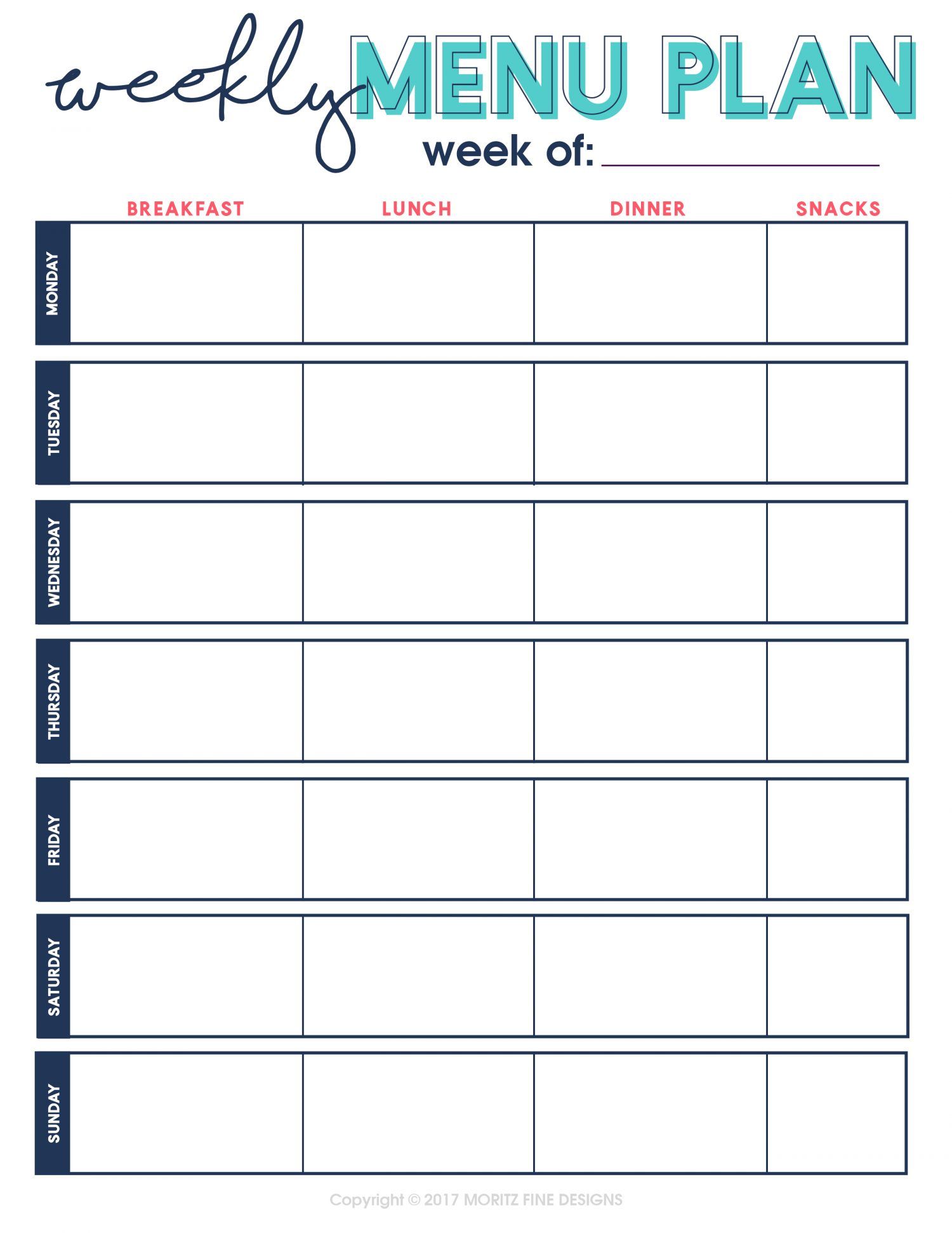 example of weekly dinner schedule template