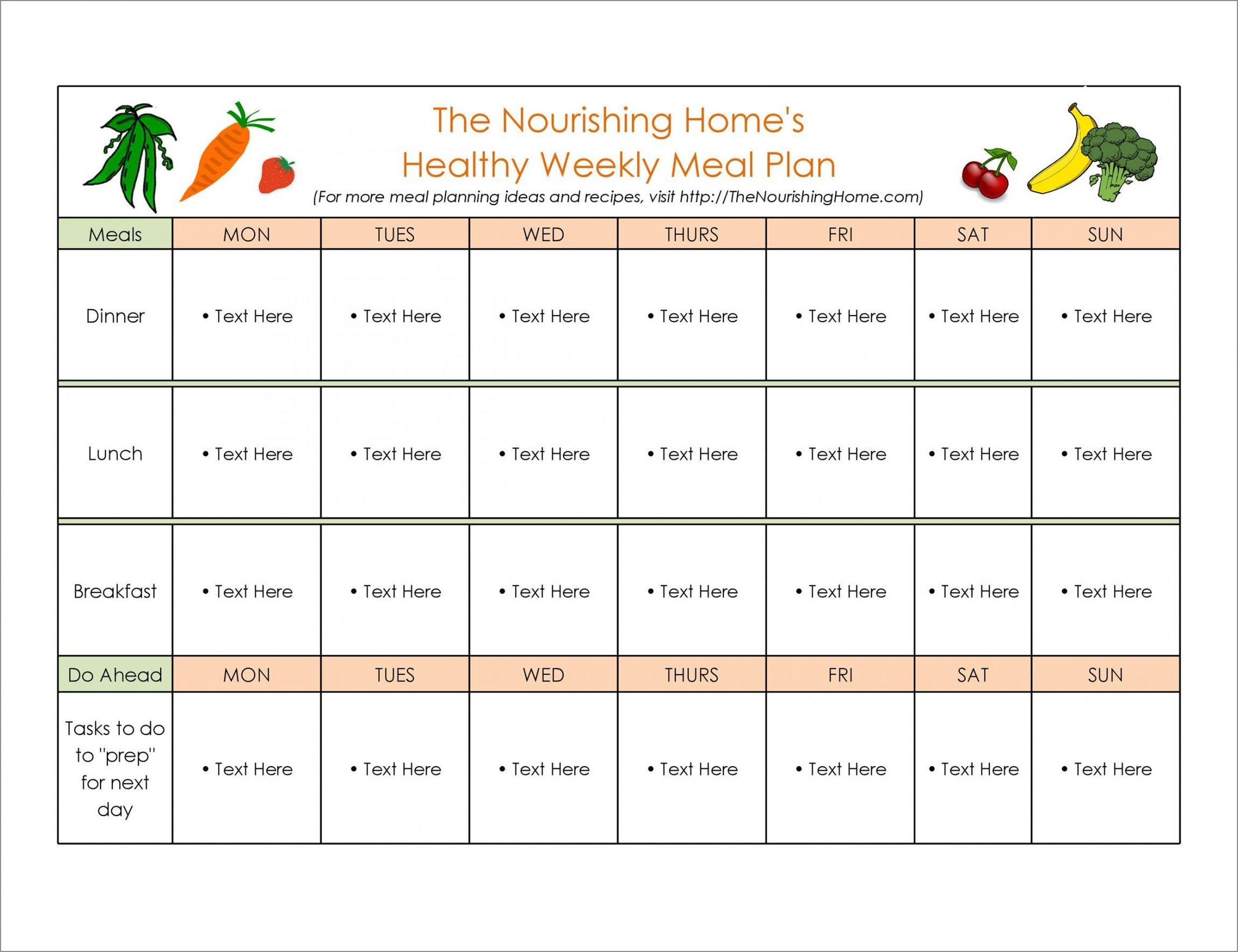 example of weekly food schedule template