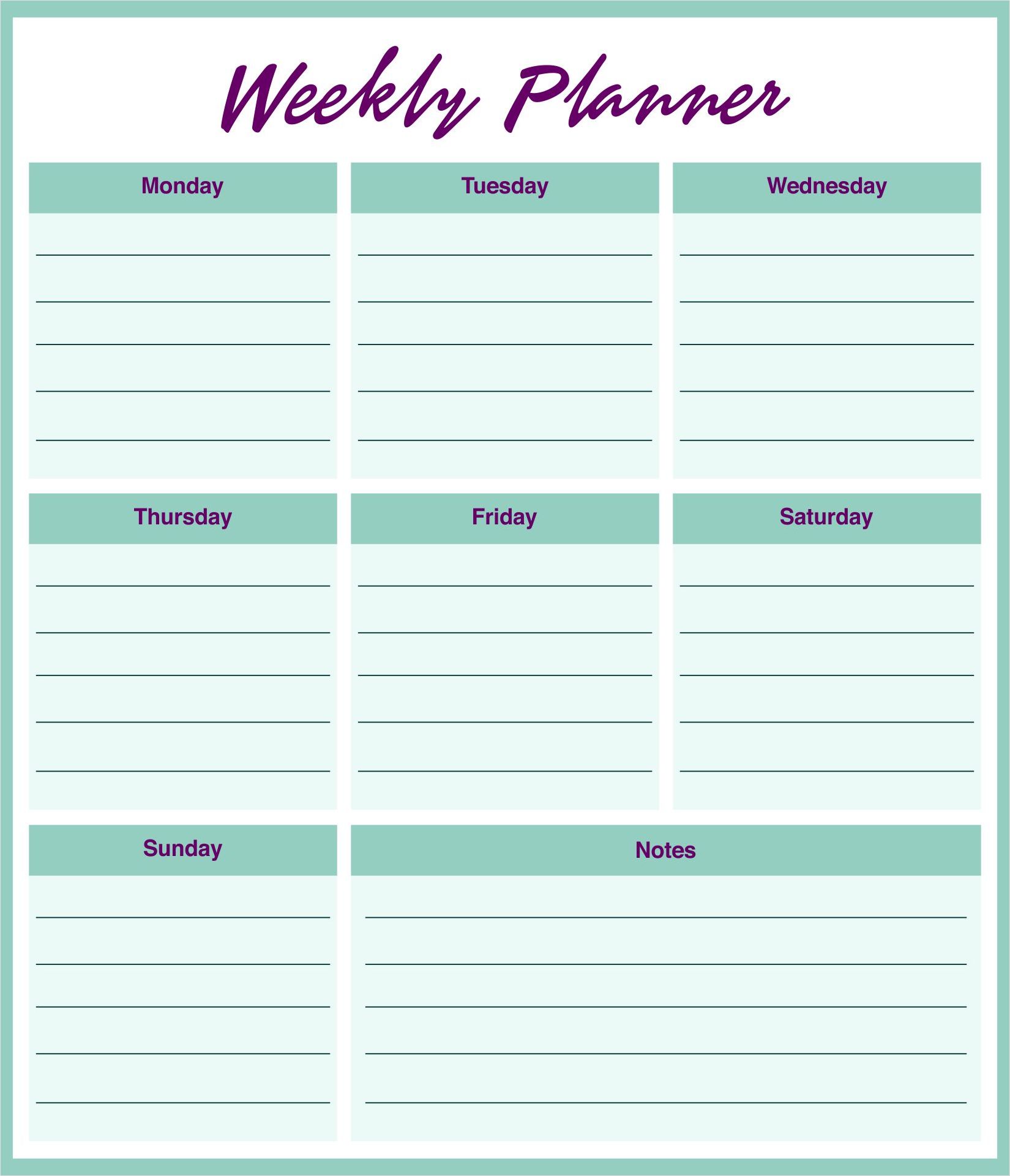 example of weekly homework planner template