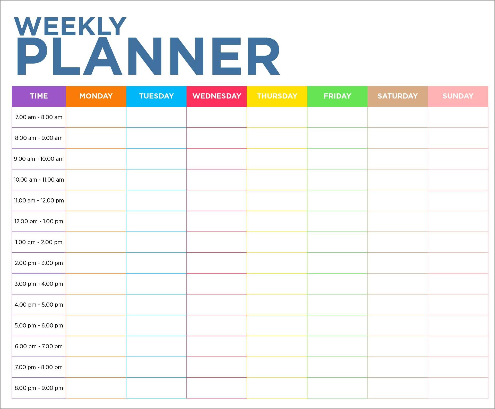 example of weekly schedule template by hour example of weekly schedule template by hour