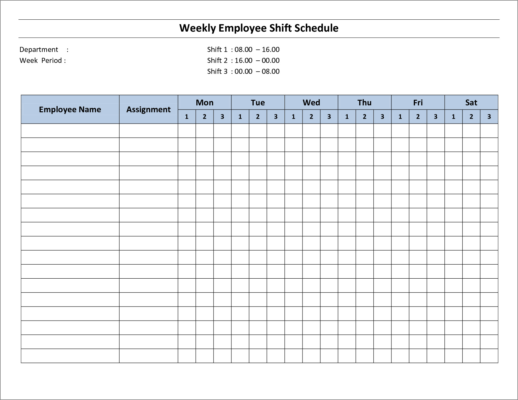 Printable Weekly Staff Schedule Template
