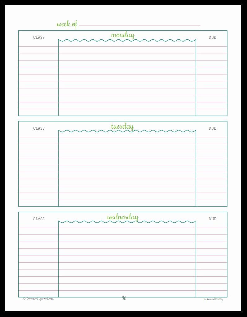 example of weekly student planner template