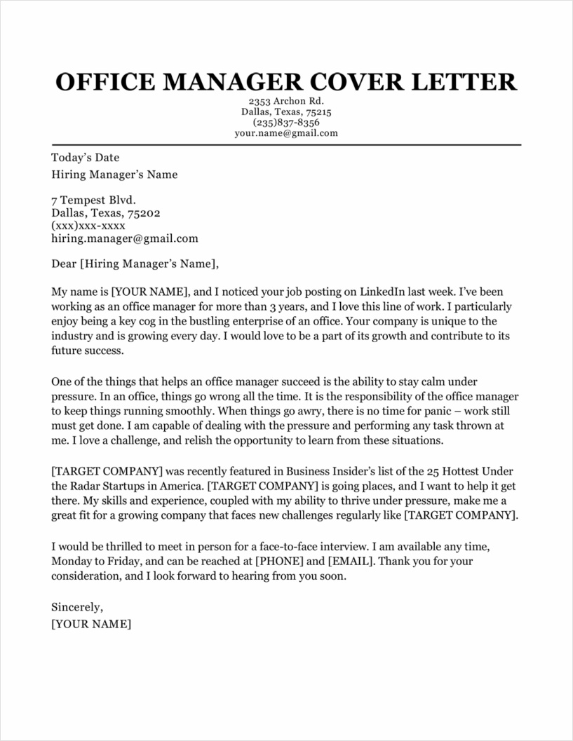 executive manager cover letter template sample