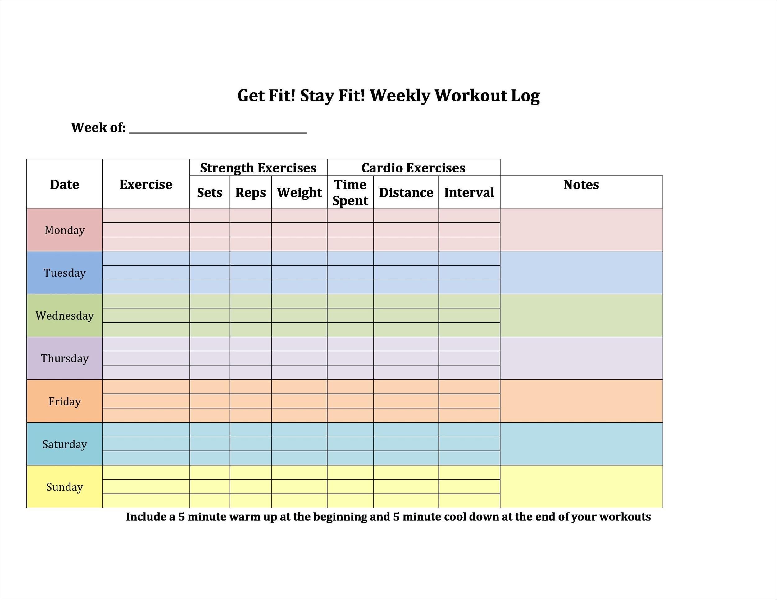 exercise schedule template example