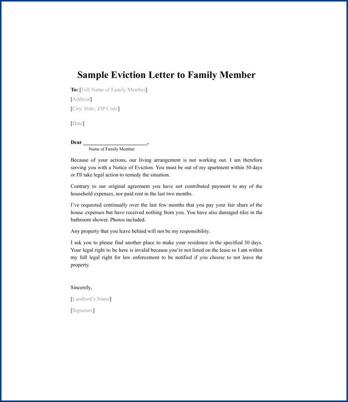 family member eviction notice letter template example