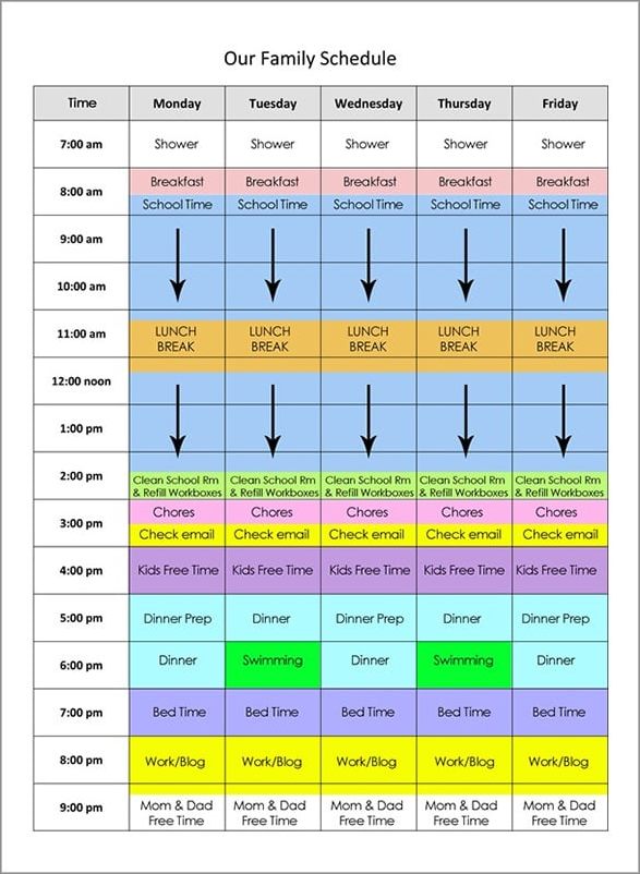 family schedule template