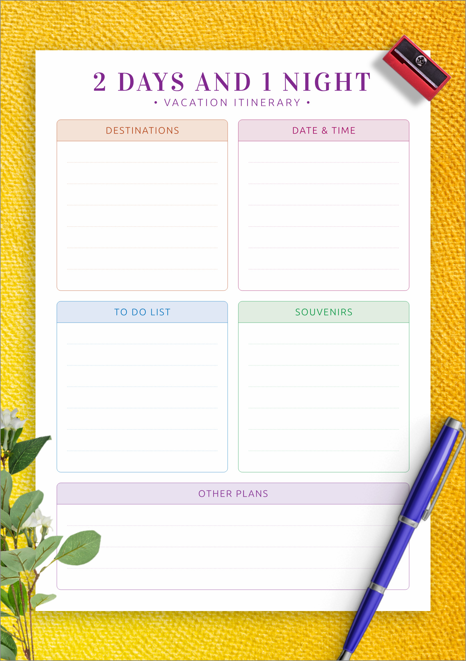 family vacation itinerary template example