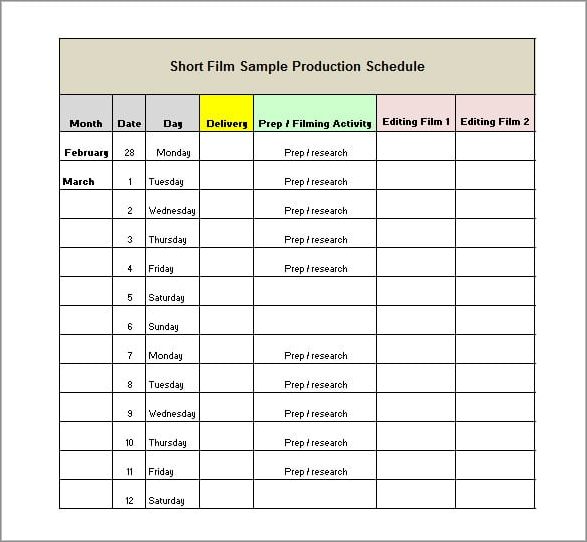 film production schedule template example
