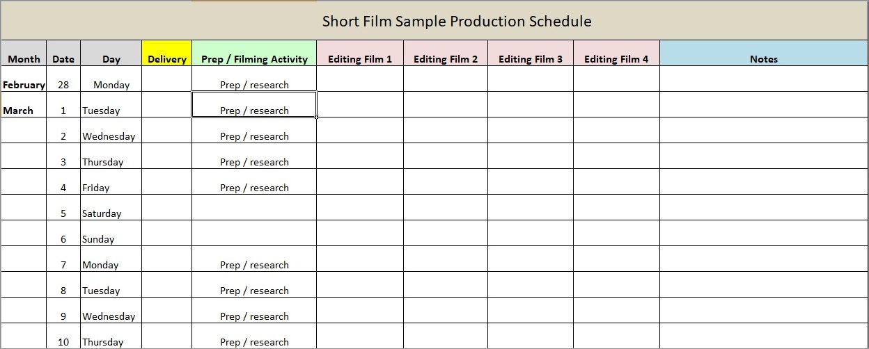 film schedule template example