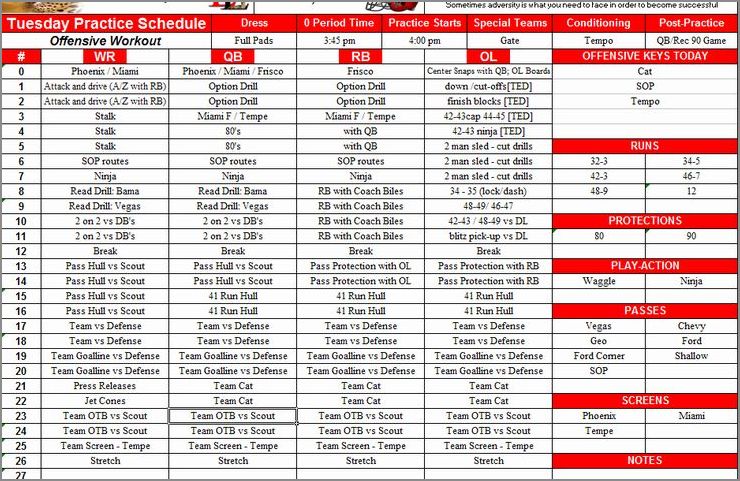 football practice schedule template sample