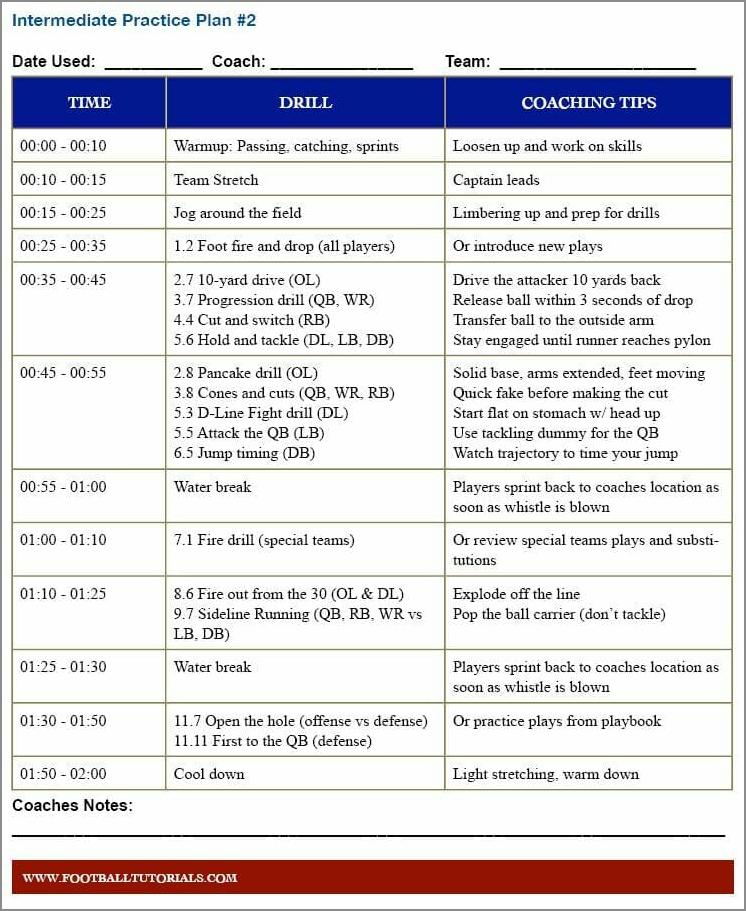 football practice schedule template
