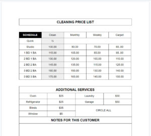 free cleaning price list template