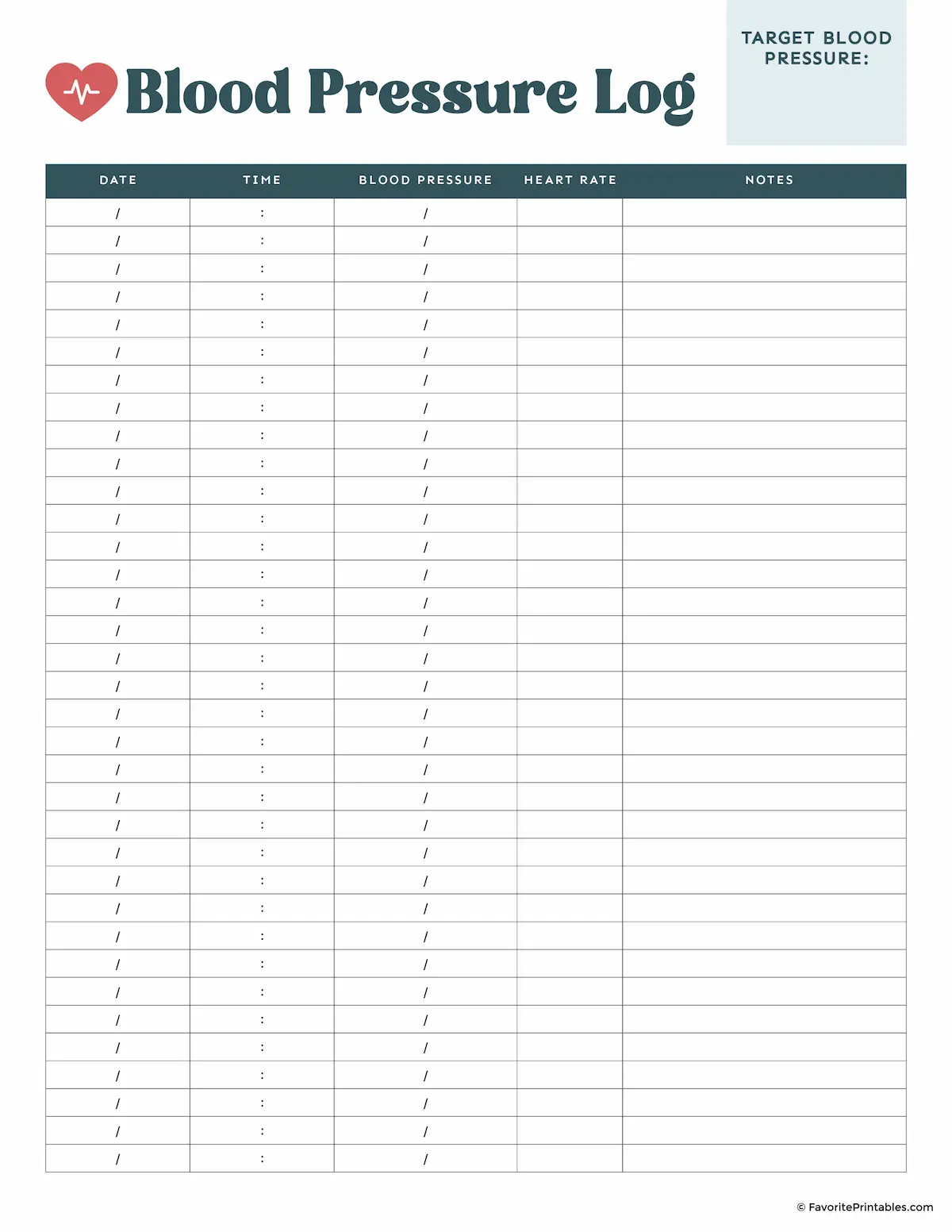 free printable blood pressure chart
