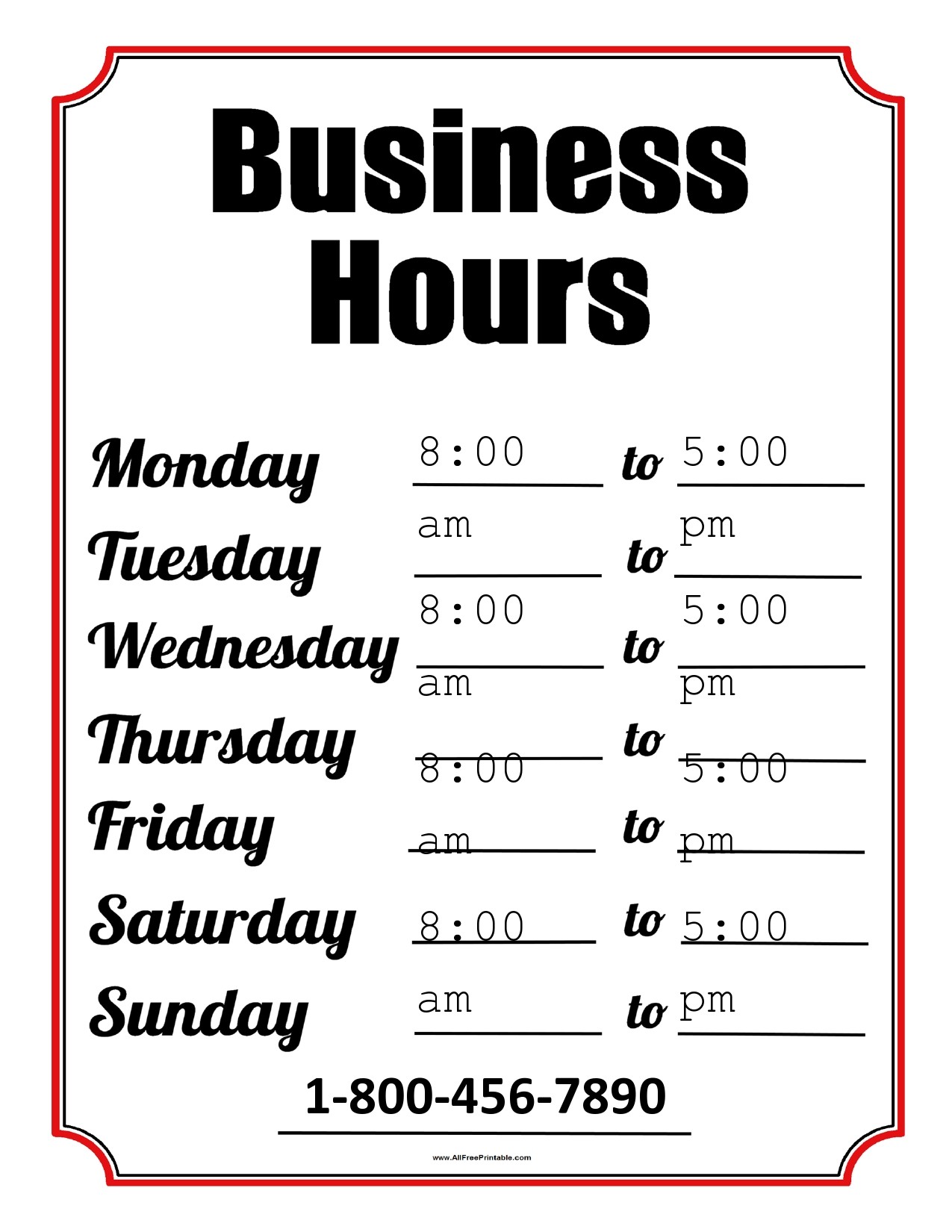 free printable business hours sign