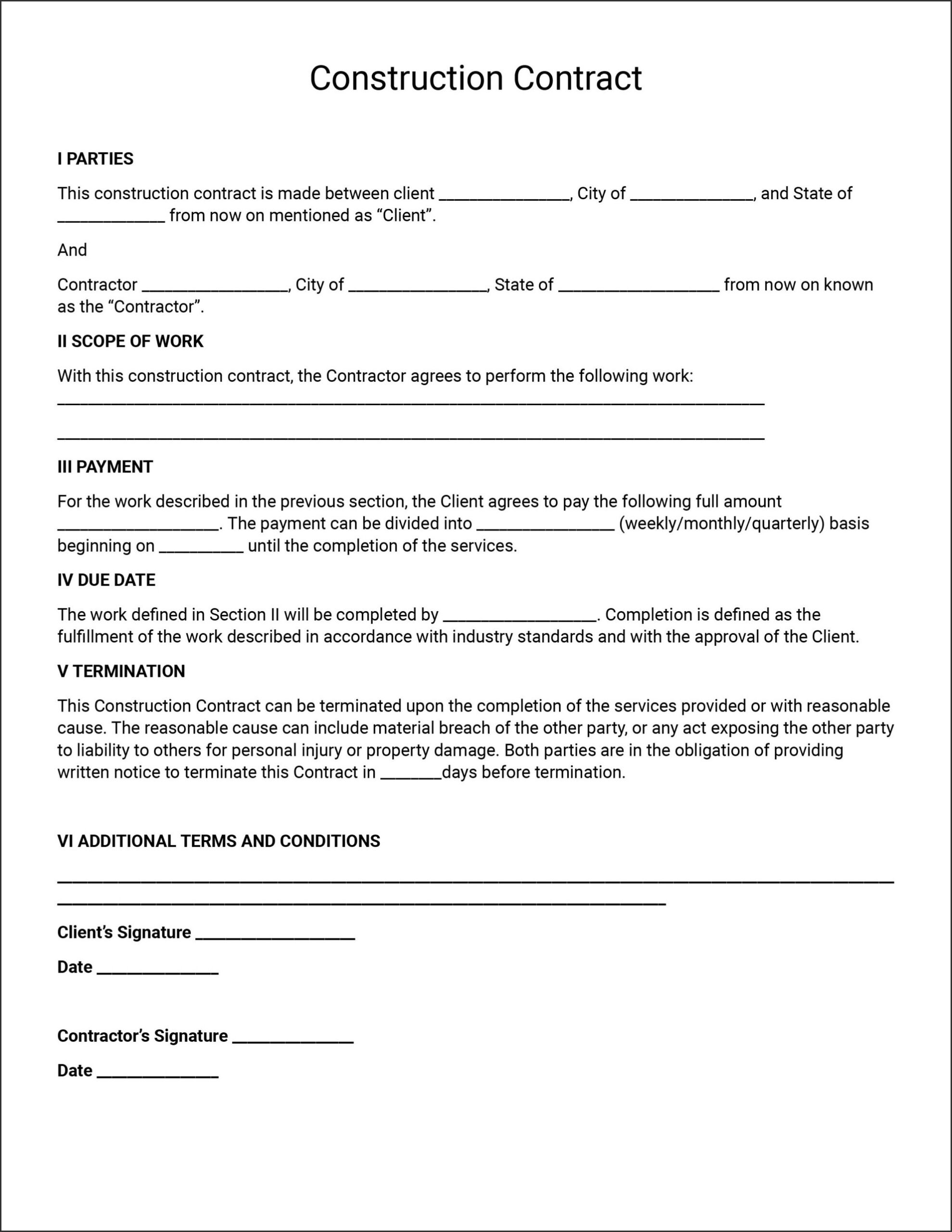 general contractor agreement template example