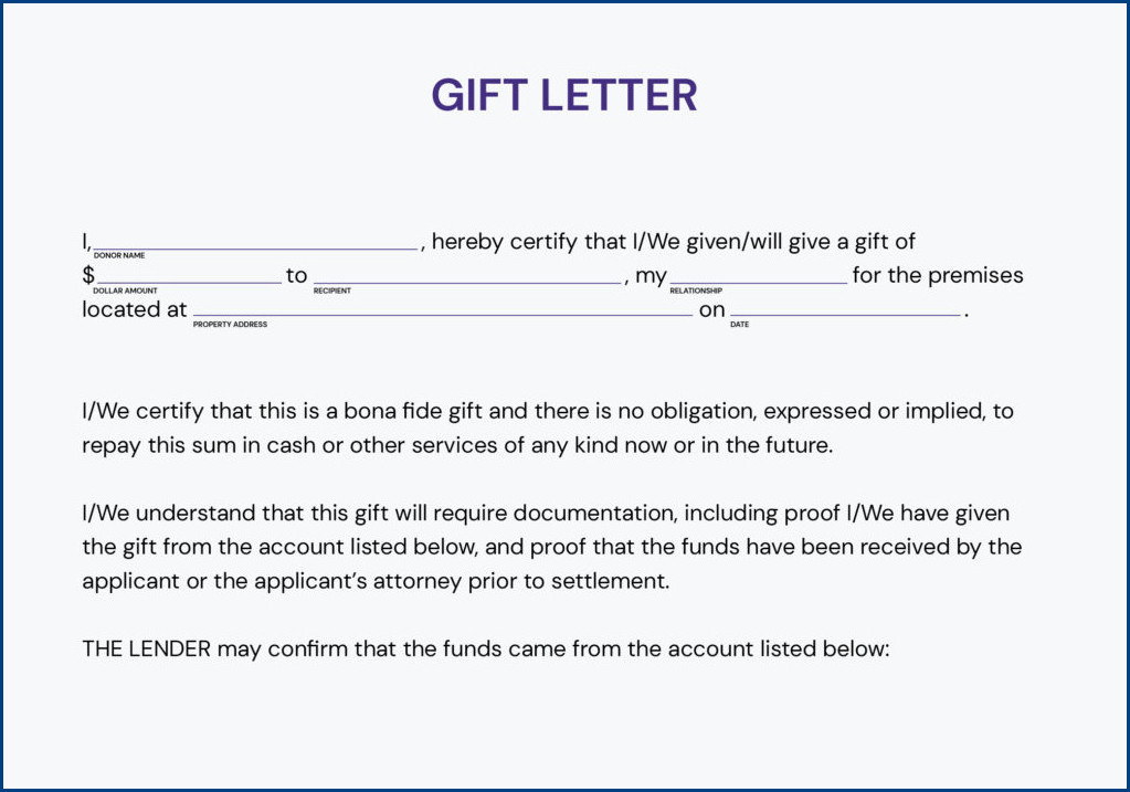 gift of equity letter template example