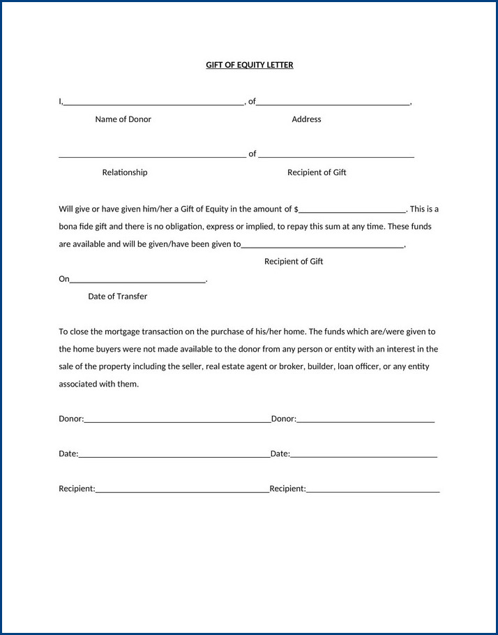gift of equity letter template sample