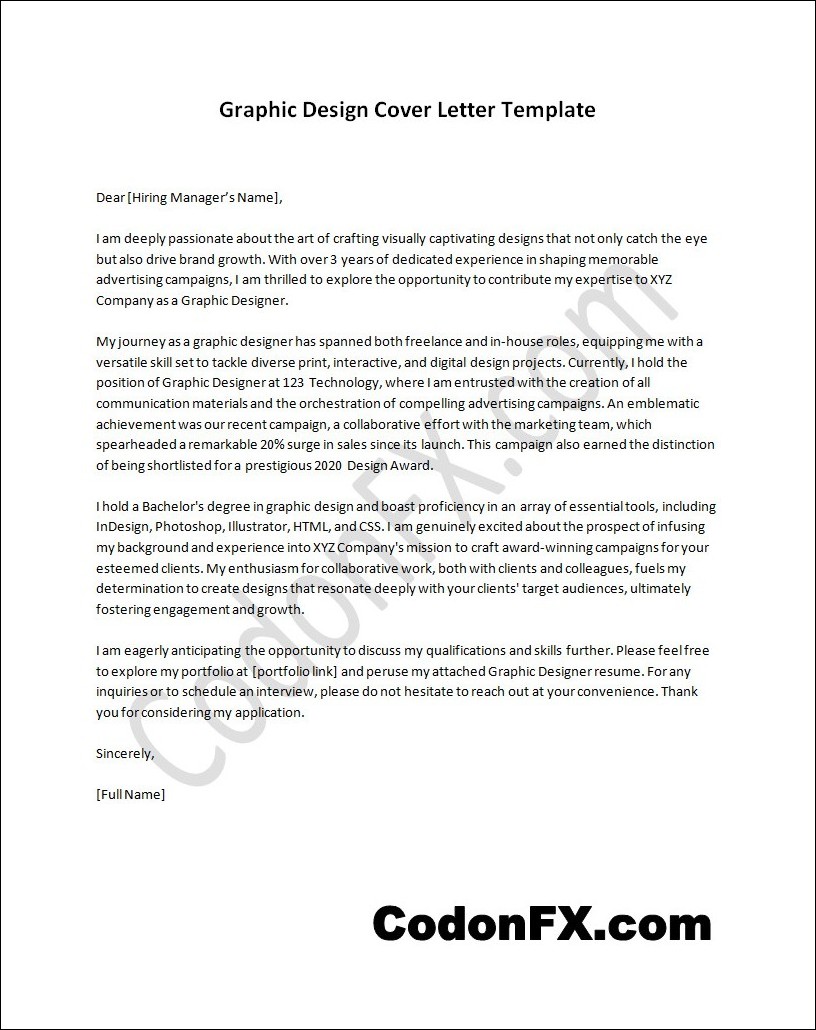 Individual completing a blank graphic design cover letter template
