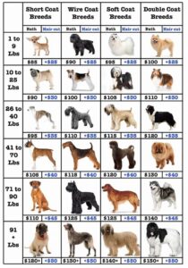 grooming price list by breed