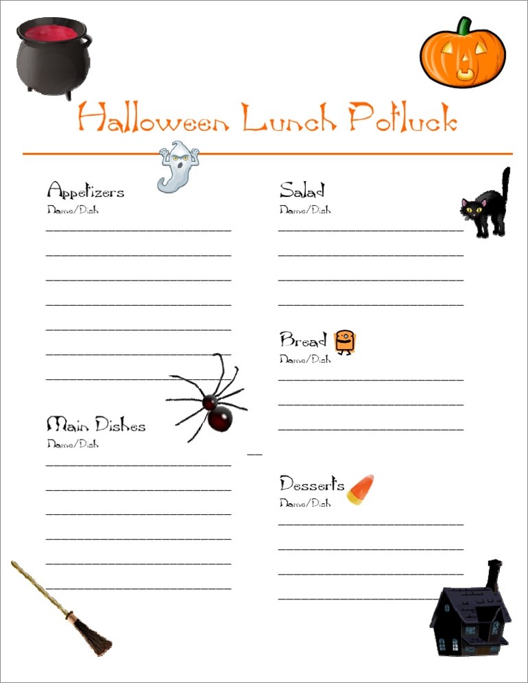halloween potluck sign-up sheet template sample