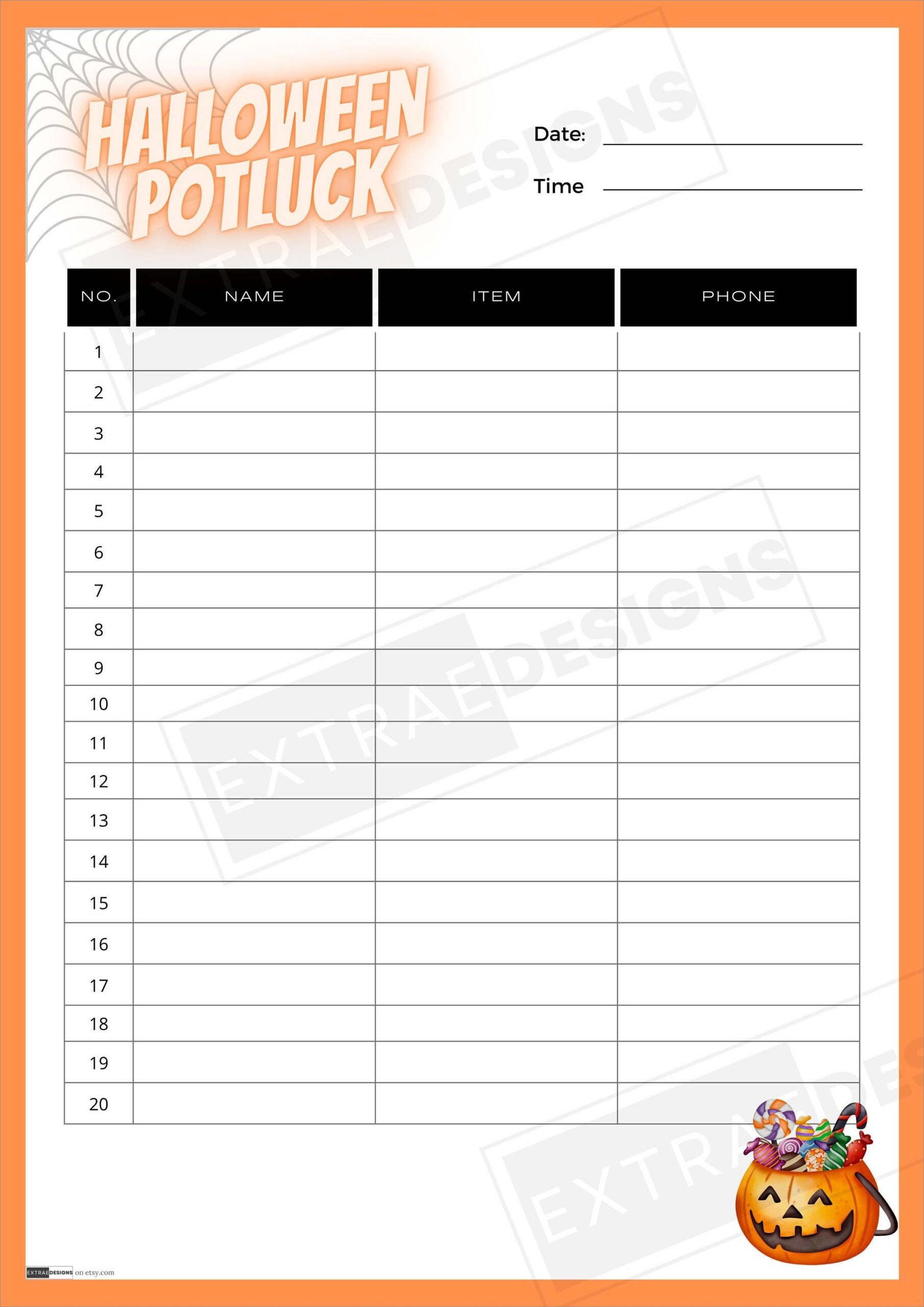 halloween potluck sign-up sheet template