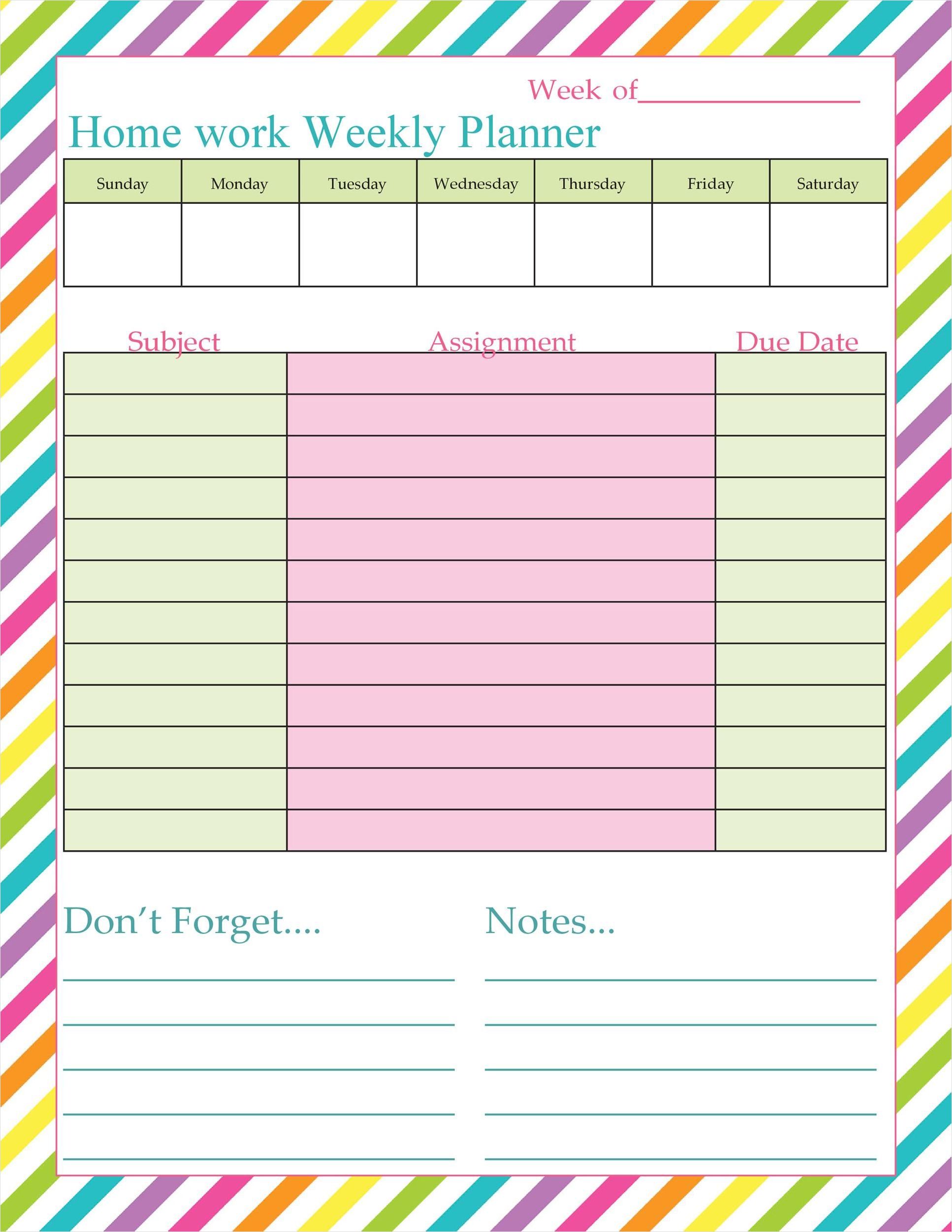 homework planner template example