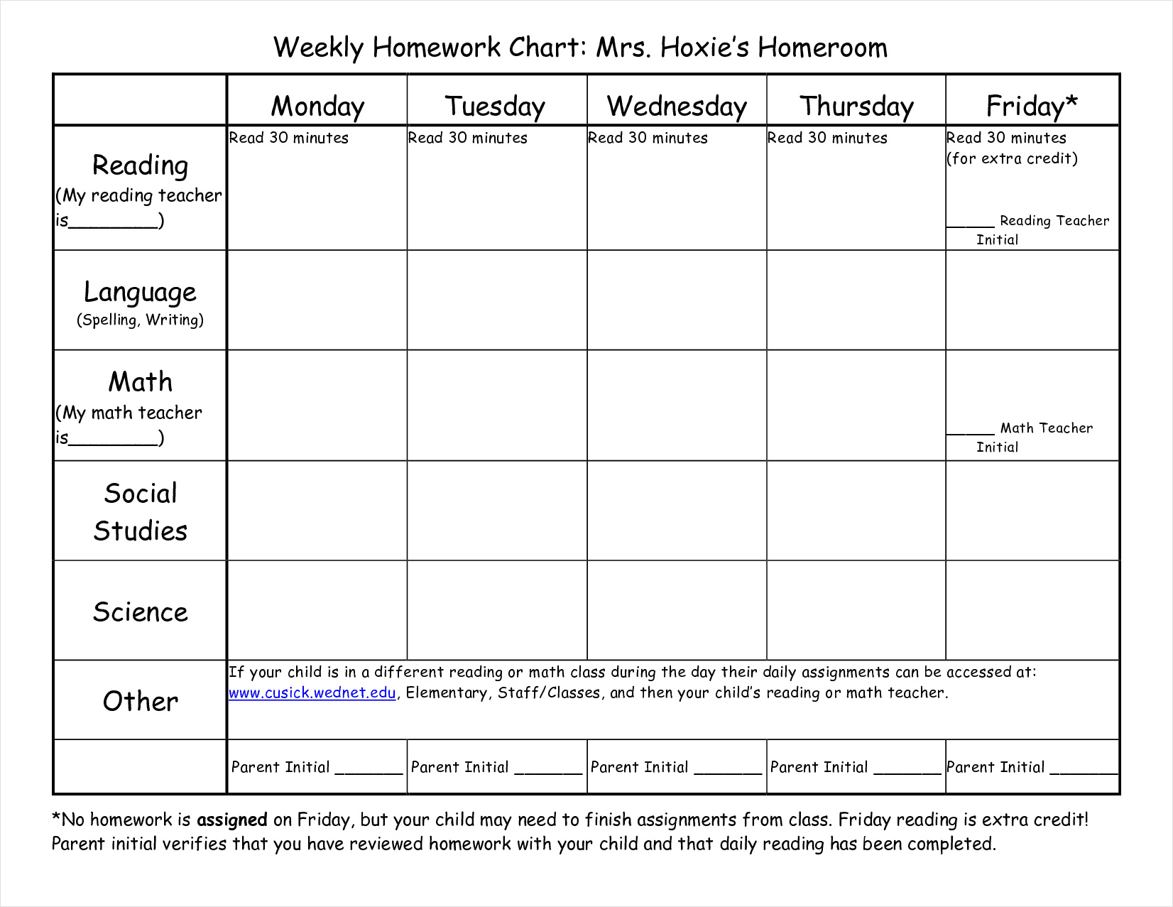 homework planner template for students example