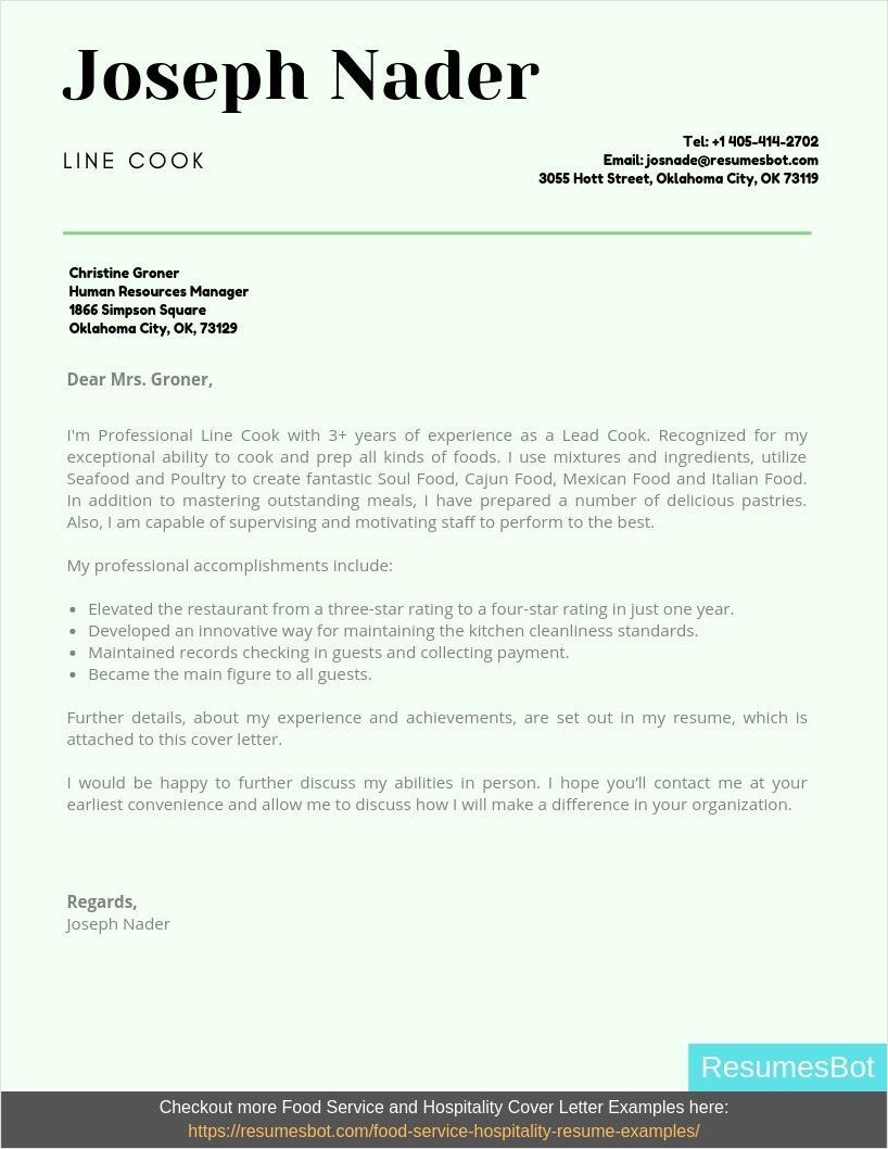 hospitality industry cover letter template example