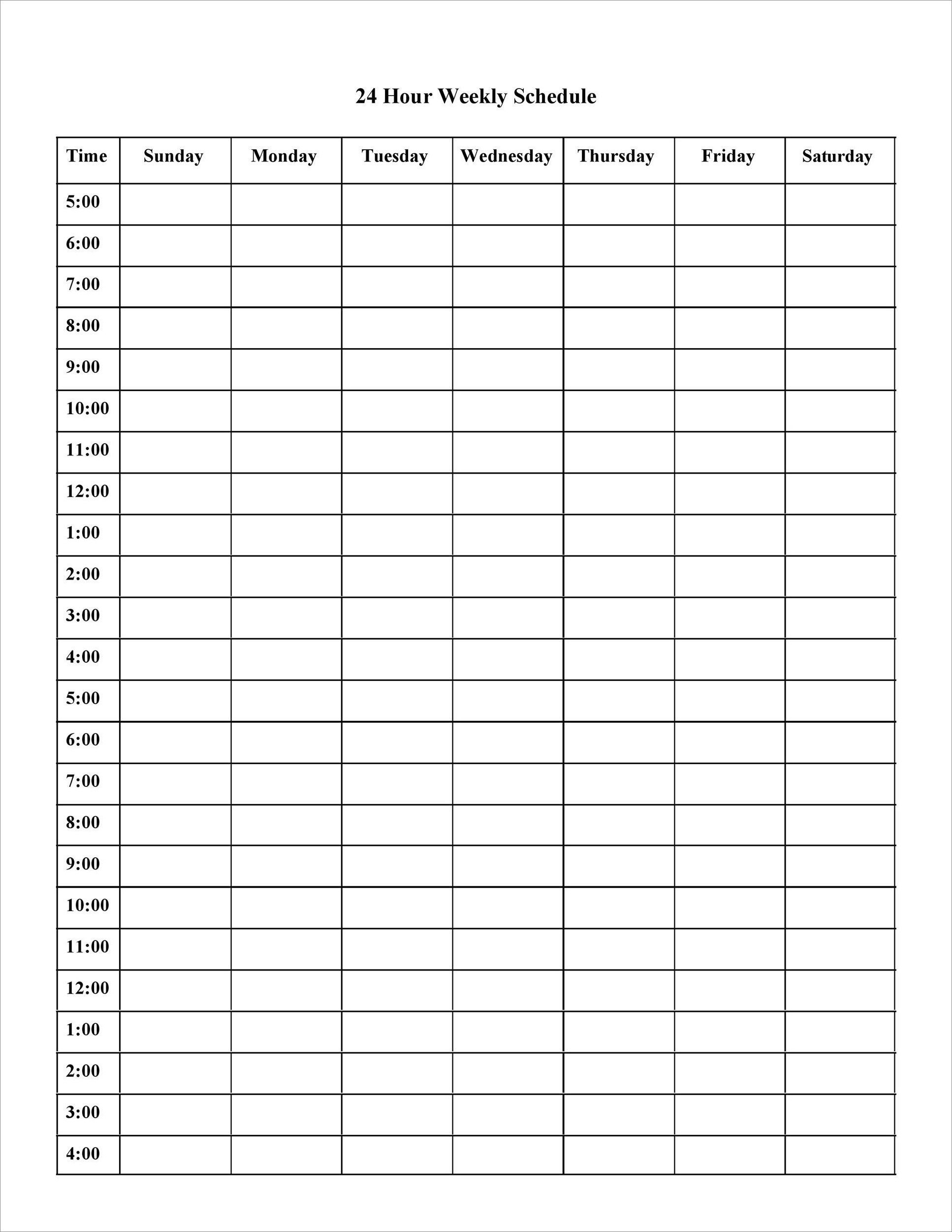 hour-by-hour schedule template