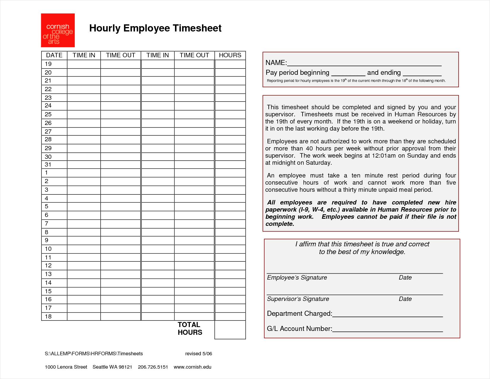hourly employee timesheet template example
