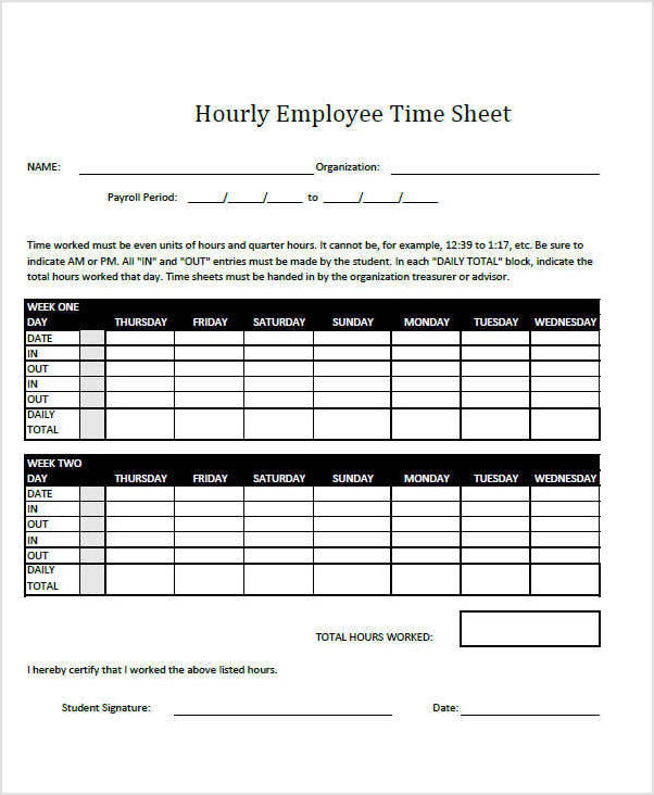 hourly employee timesheet template sample