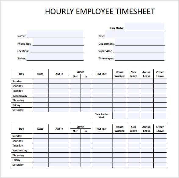 hourly employee timesheet template