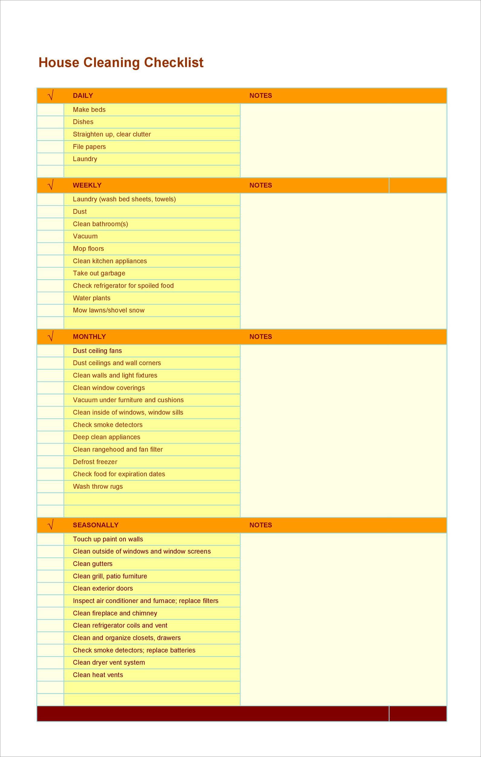 house cleaning checklist template sample