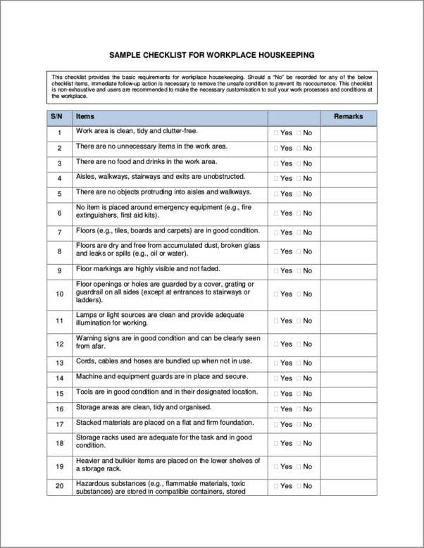 housekeeper checklist template