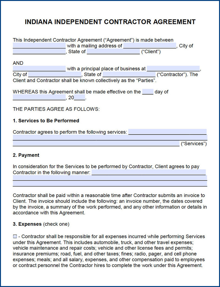 independent contractor agreement template example