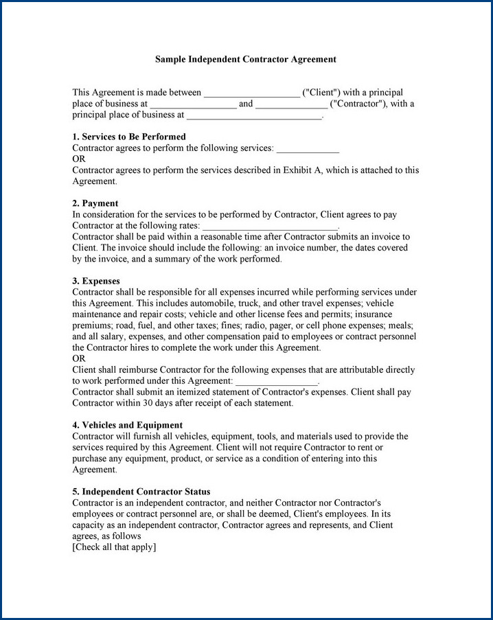 independent contractor agreement template sample