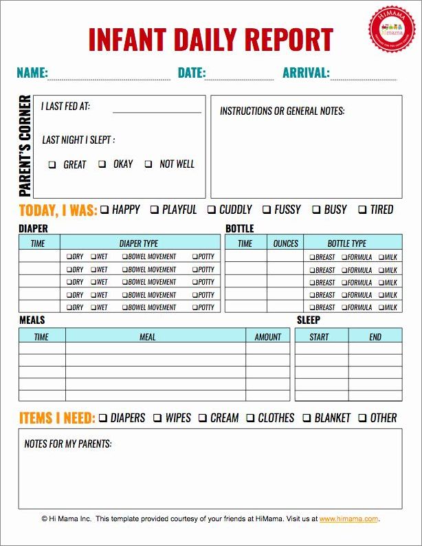 infant daily schedule template example