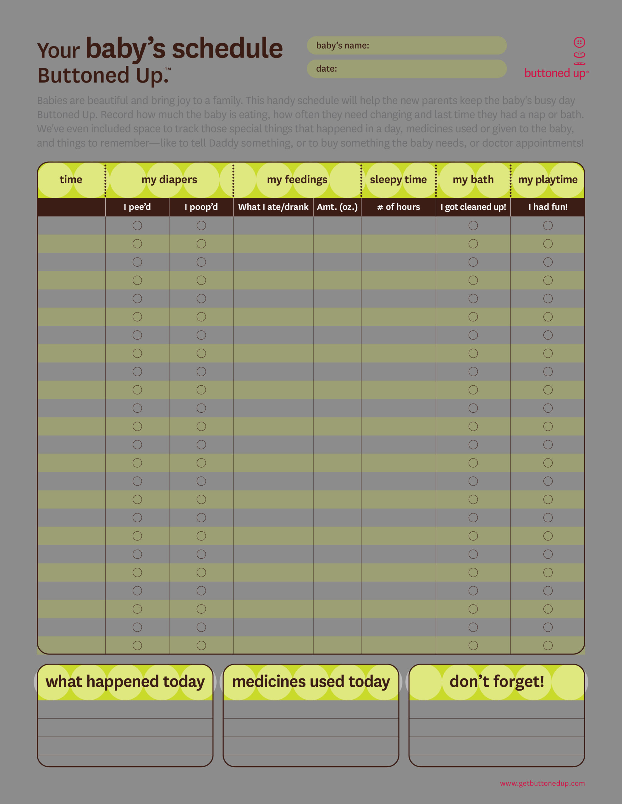 infant daily schedule template sample