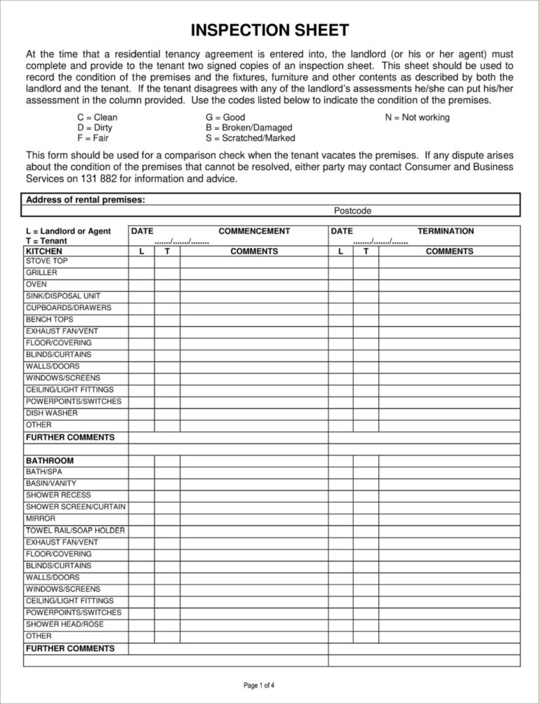 Printable Inspection Checklist Template