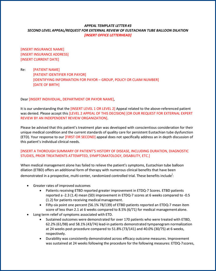 insurance appeals letter template example