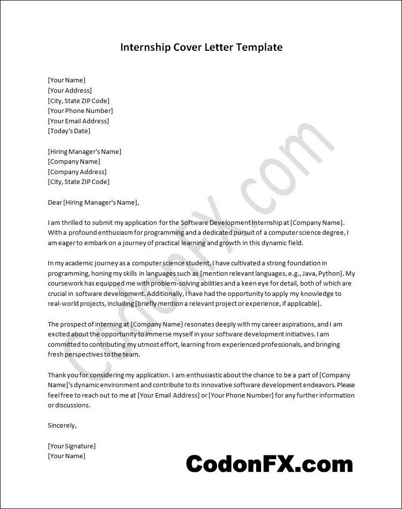 Downloadable internship cover letter template available in Word for easy editing